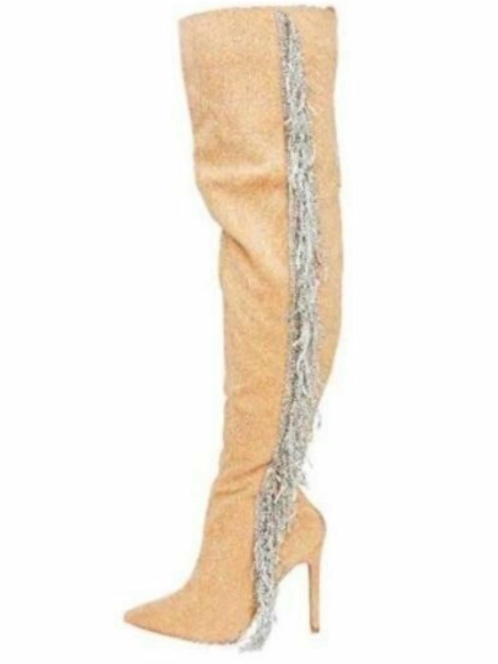 Cape Robbin Beige Over-the-Knee Fringe Stiletto Boots